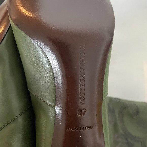 Bottega Veneta Heeled Boots in Green Leather with Embroideries Pointed Toes - Picture 8 of 9